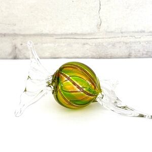 Murano Green and Gold Glass Candy Ornament 4” x 3”